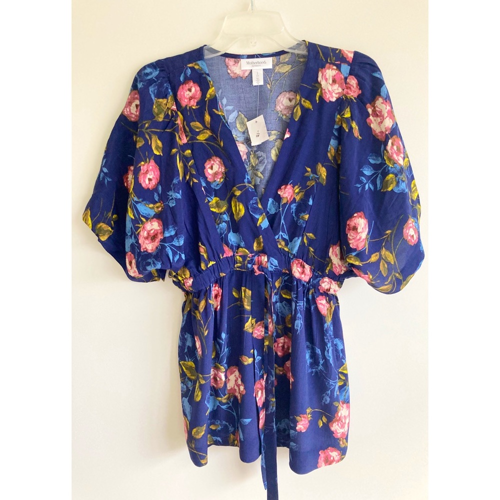 Motherhood Maternity Navy Floral Tie Front Top